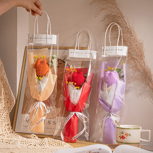 Handmade Crochet Flower Bouquet with LED Lights - Personalised Knitted Tulip & Carnation Gift