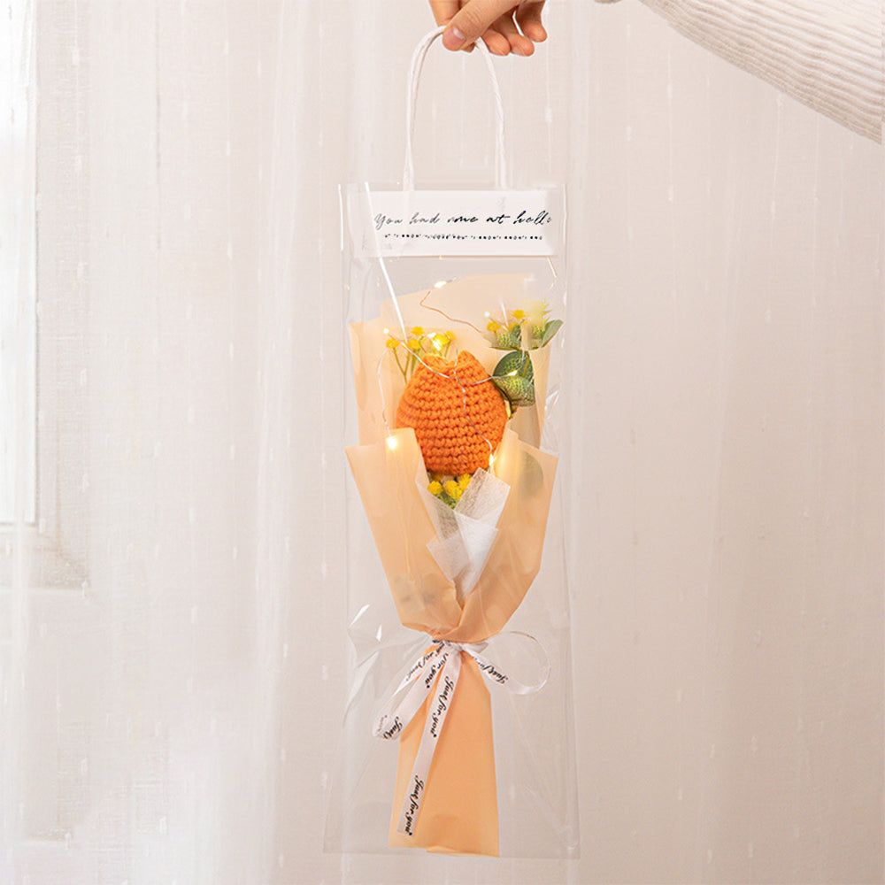 Handmade Crochet Flower Bouquet with LED Lights - Personalised Knitted Tulip & Carnation Gift