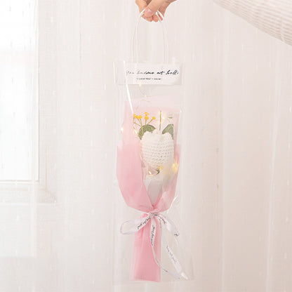 Handmade Crochet Flower Bouquet with LED Lights - Personalised Knitted Tulip & Carnation Gift