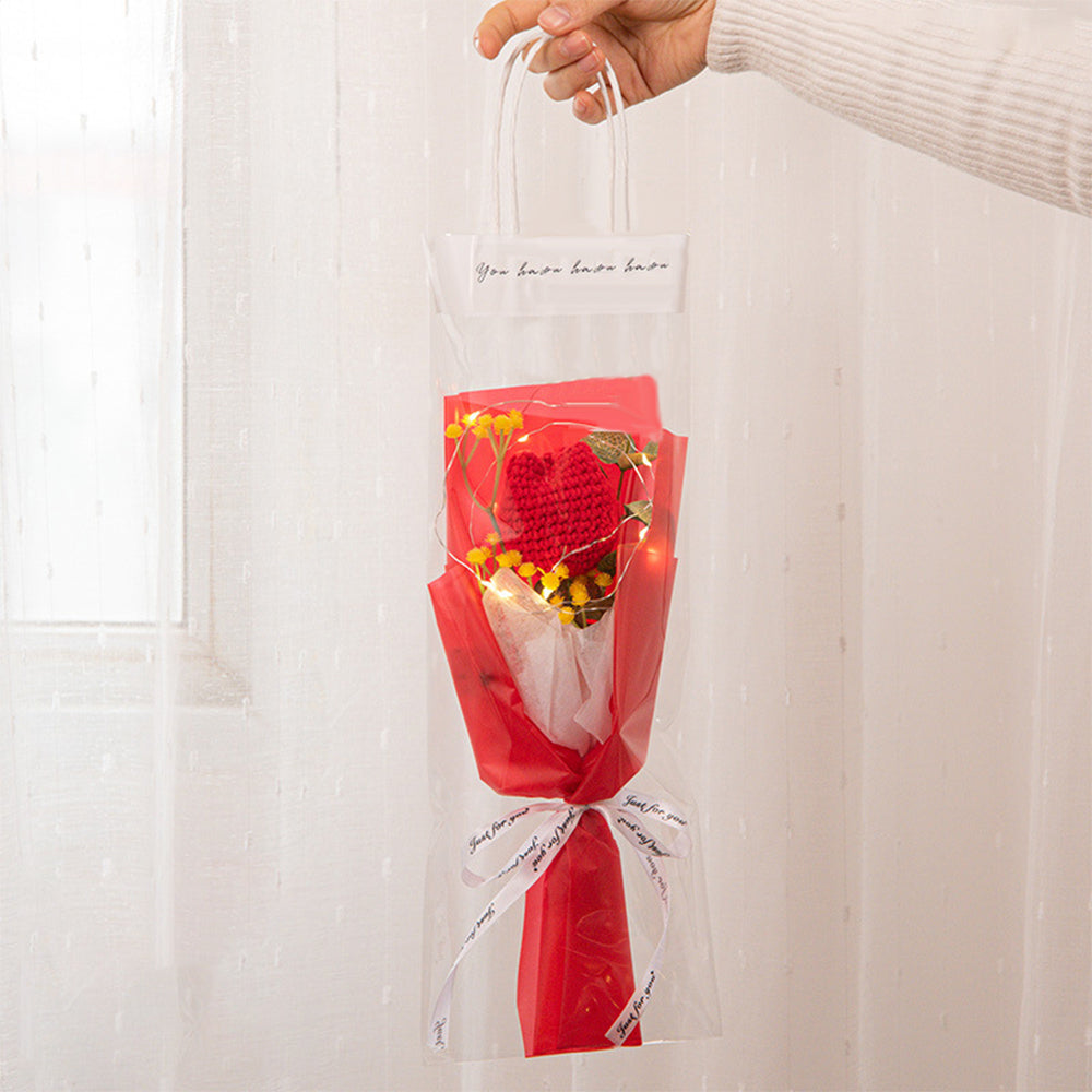Handmade Crochet Flower Bouquet with LED Lights - Personalised Knitted Tulip & Carnation Gift