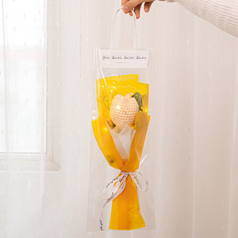 Handmade Crochet Flower Bouquet with LED Lights - Personalised Knitted Tulip & Carnation Gift