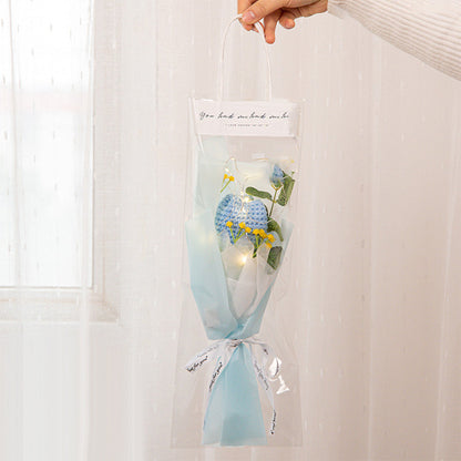 Handmade Crochet Flower Bouquet with LED Lights - Personalised Knitted Tulip & Carnation Gift