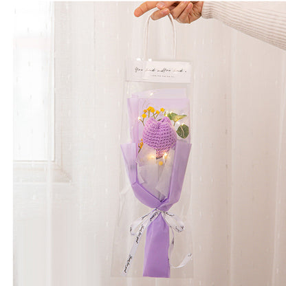 Handmade Crochet Flower Bouquet with LED Lights - Personalised Knitted Tulip & Carnation Gift