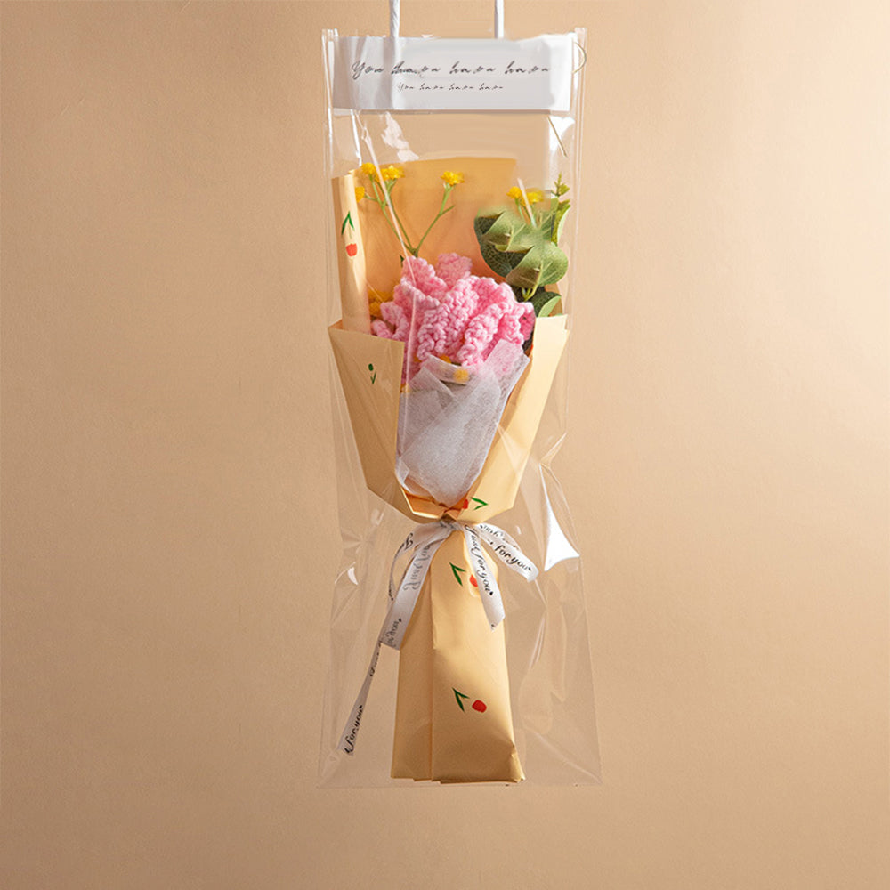 Handmade Crochet Flower Bouquet with LED Lights - Personalised Knitted Tulip & Carnation Gift