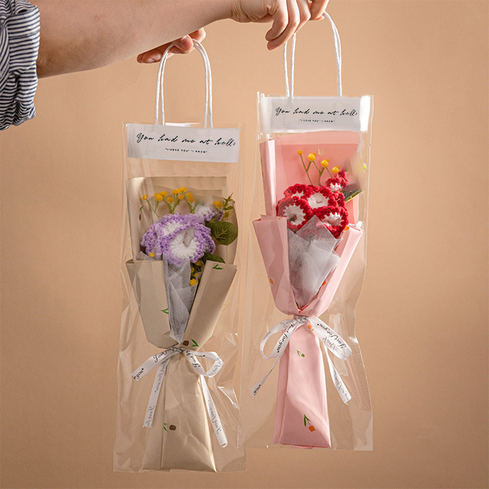 Handmade Crochet Flower Bouquet with LED Lights - Personalised Knitted Tulip & Carnation Gift