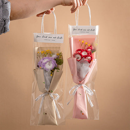Handmade Crochet Flower Bouquet with LED Lights - Personalised Knitted Tulip & Carnation Gift