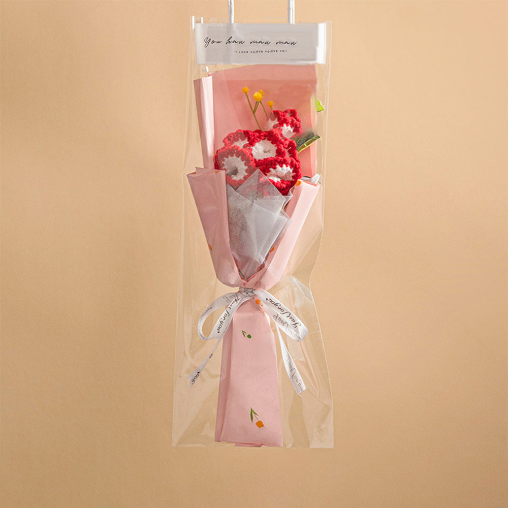Handmade Crochet Flower Bouquet with LED Lights - Personalised Knitted Tulip & Carnation Gift