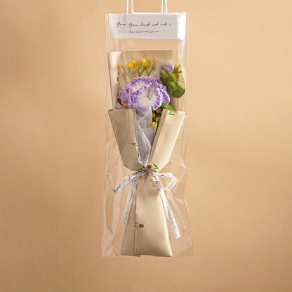 Handmade Crochet Flower Bouquet with LED Lights - Personalised Knitted Tulip & Carnation Gift