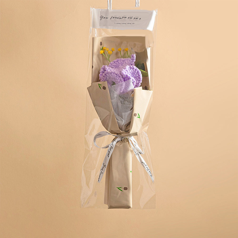Handmade Crochet Flower Bouquet with LED Lights - Personalised Knitted Tulip & Carnation Gift