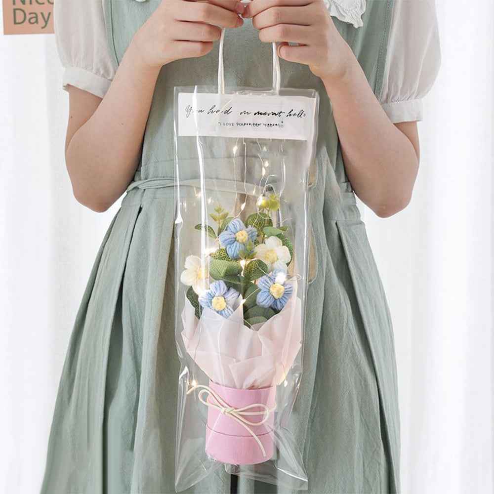 Crochet Flowers Bouquet Handmade Knitted Bouquet with Light Strip Birthday Gift for Lovers Wedding Gift