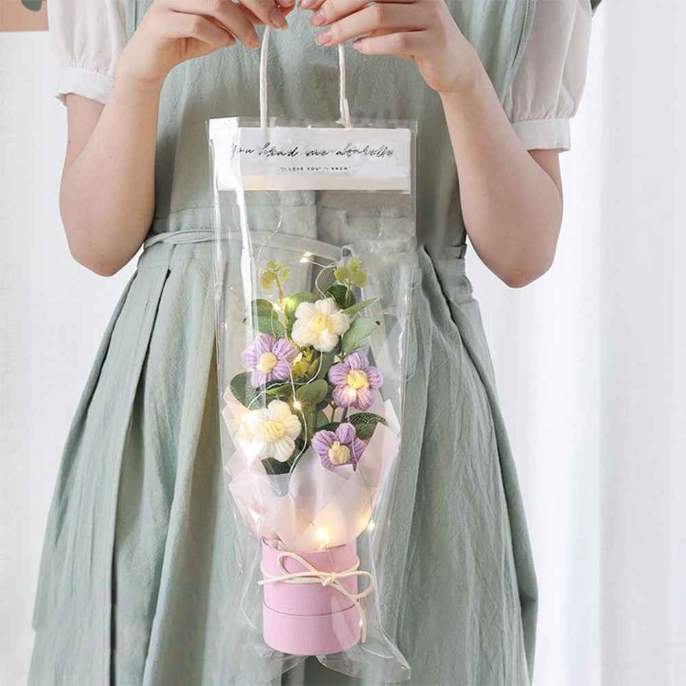 Crochet Flowers Bouquet Handmade Knitted Bouquet with Light Strip Birthday Gift for Lovers Wedding Gift