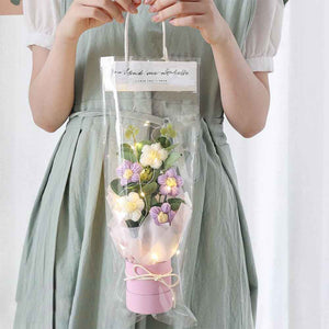 Crochet Flowers Bouquet Handmade Knitted Bouquet with Light Strip Birthday Gift for Lovers Wedding Gift