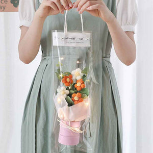 Crochet Flowers Bouquet Handmade Knitted Bouquet with Light Strip Birthday Gift for Lovers Wedding Gift