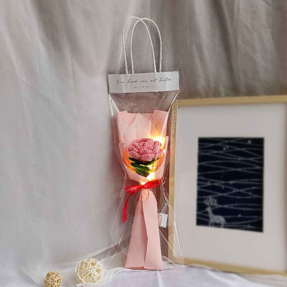 1pc Crochet Flower Handmade Knitted Flower with Light Strip Gift for Lovers Wedding Gift