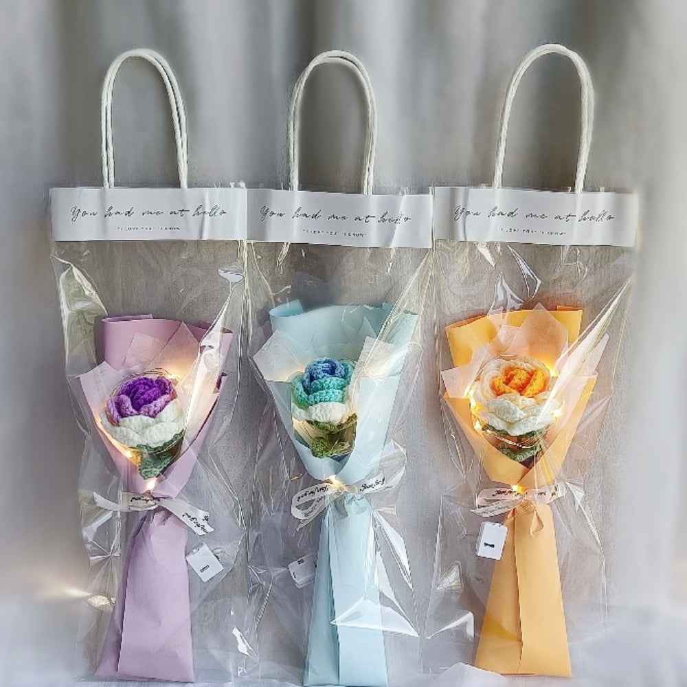 1pc Crochet Flower Handmade Knitted Flower with Light Strip Gift for Lovers Wedding Gift