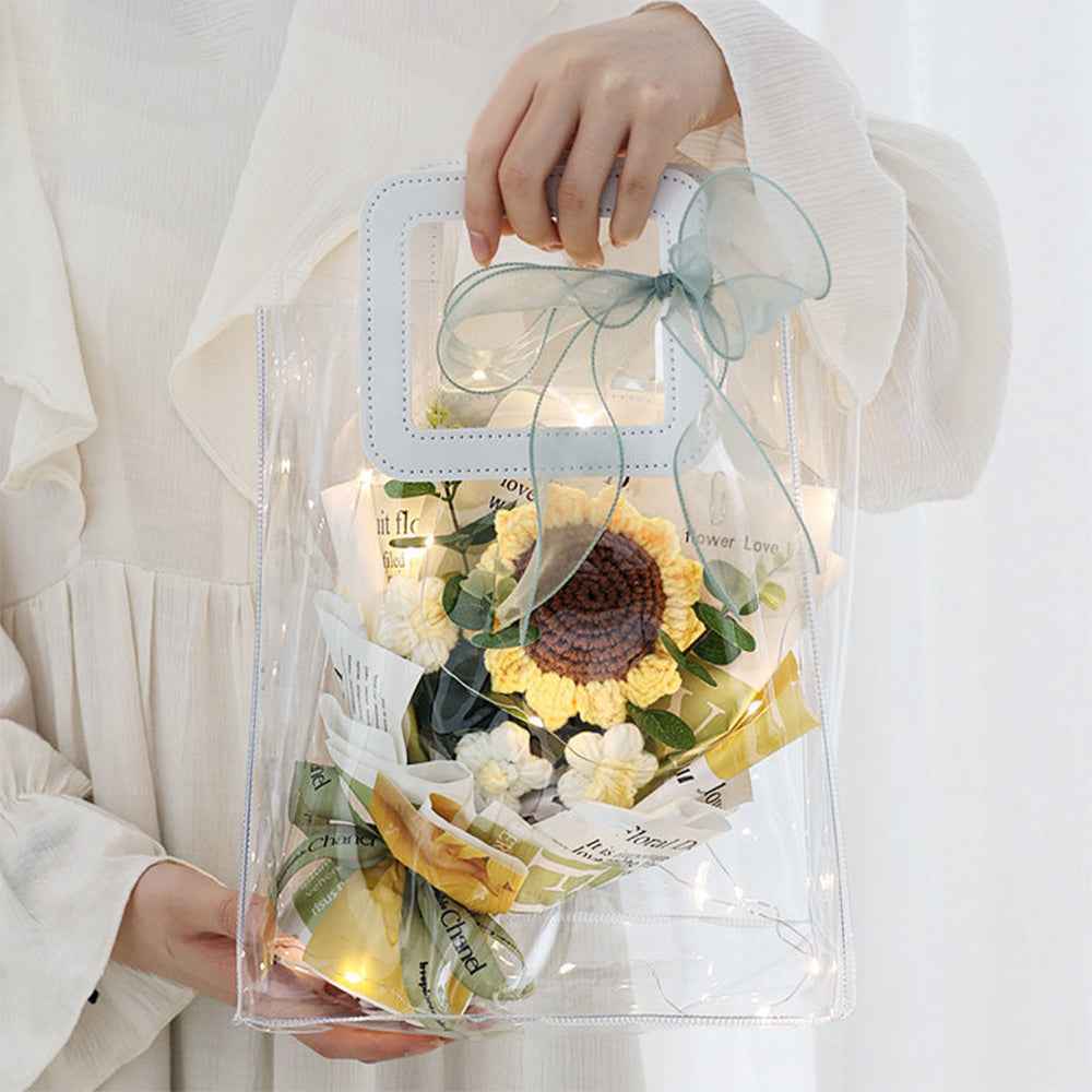 Crochet Flowers Bouquet Handmade Knitted Bouquet with Light Strip Gift for Teacher Mother Lover Wedding Gift