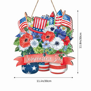 4th of July Flowers Welcome Door Sign Independence Day Decorations Front Door Hanger