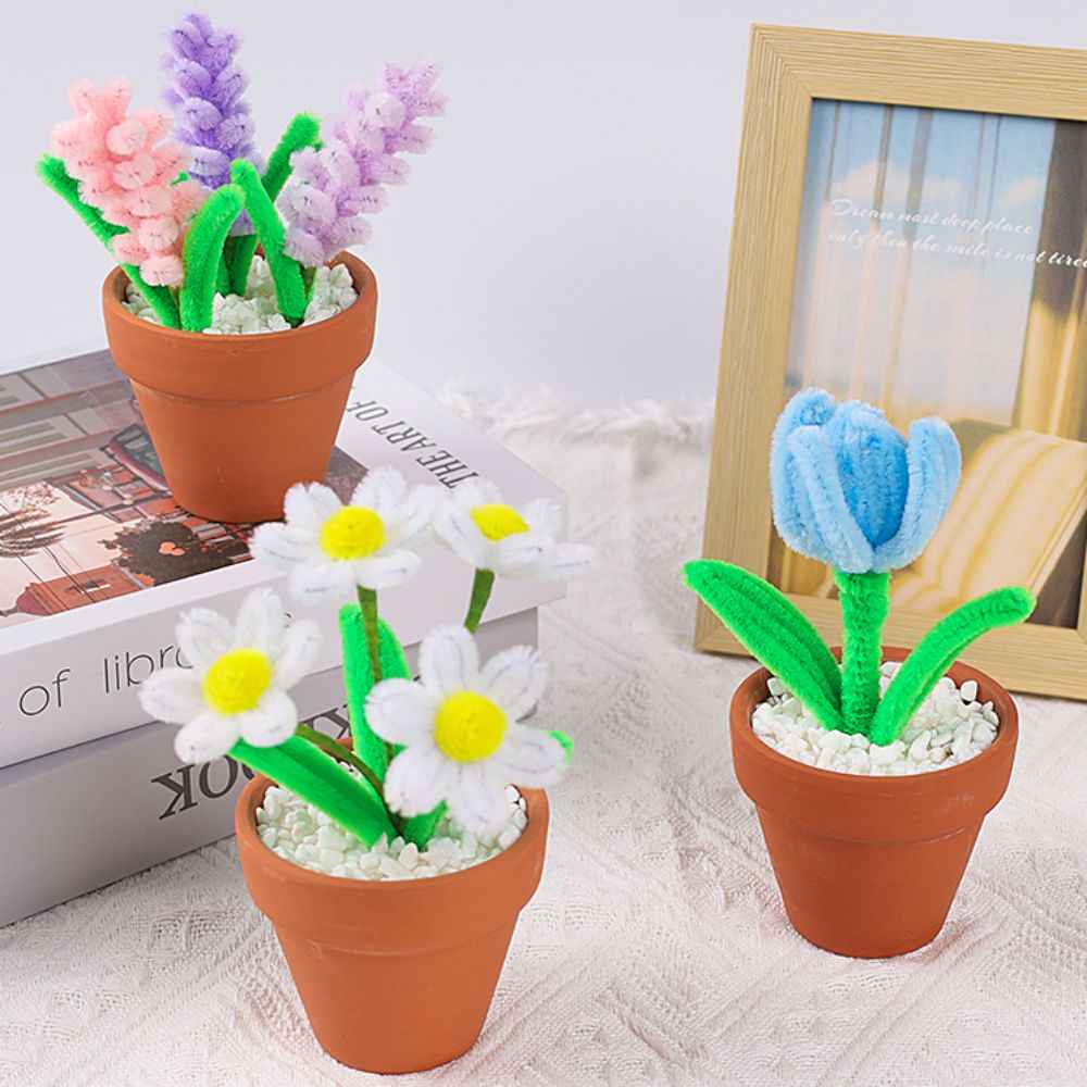 Pipe Cleaner Potted Plant Handmade Twist Stick Flowers Gift for Lover