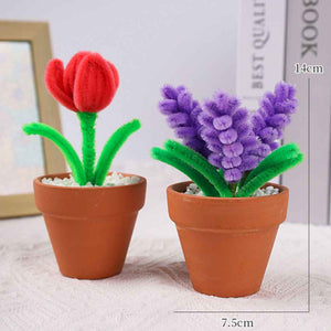 Pipe Cleaner Potted Plant Handmade Twist Stick Flowers Gift for Lover