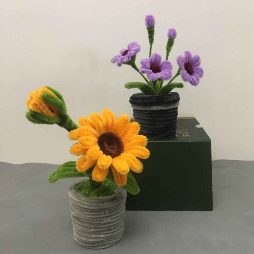 Pipe Cleaner Potted Plant Handmade Twist Stick Flowers Gift for Her or Him