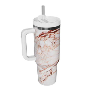 40oz Insulated Mug with Handle and Straw Marble Pattern Stainless Steel Travel Cup Gift for Family Friends Couples