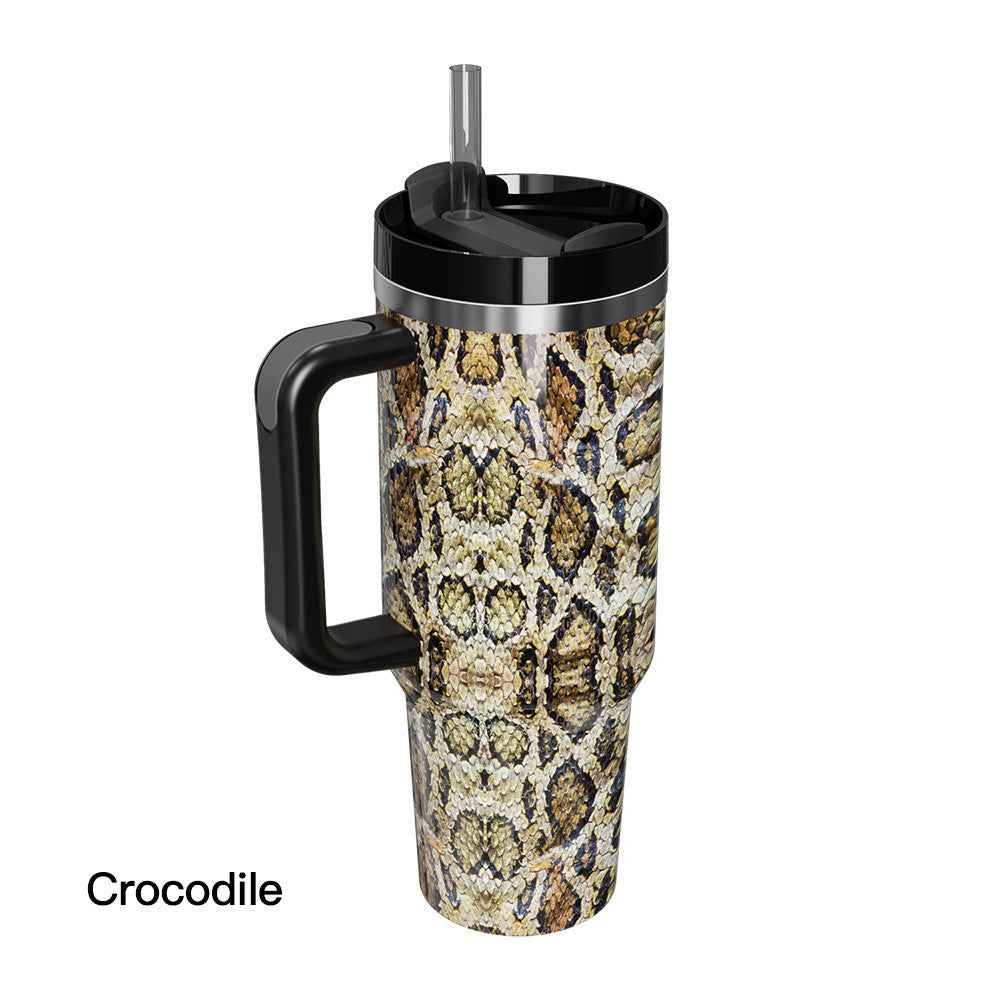 40oz Insulated Mug with Handle and Straw Wild Animals Pattern Stainless Steel Travel Cup Gift for Family Friends Couples