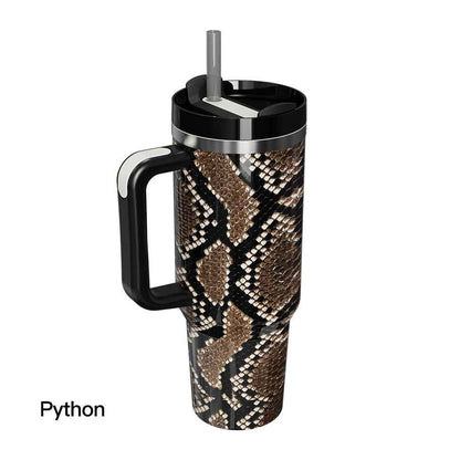 40oz Insulated Mug with Handle and Straw Wild Animals Pattern Stainless Steel Travel Cup Gift for Family Friends Couples
