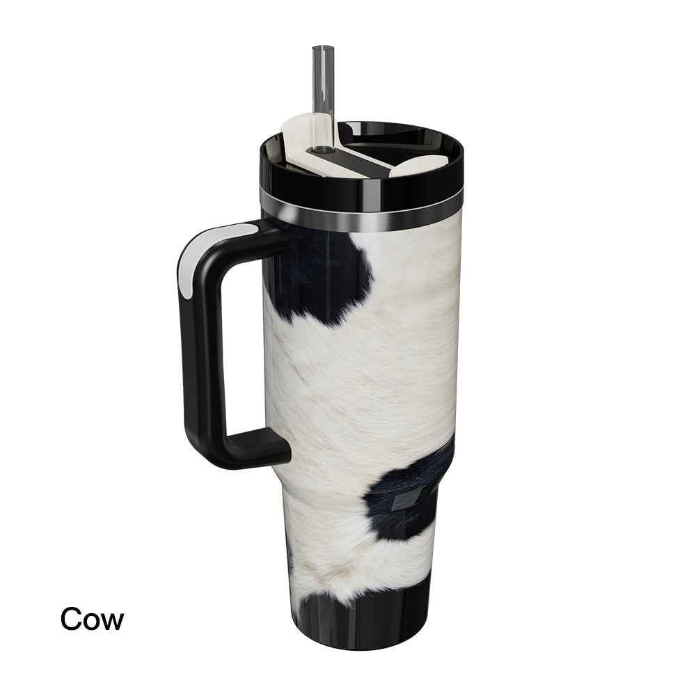 40oz Insulated Mug with Handle and Straw Wild Animals Pattern Stainless Steel Travel Cup Gift for Family Friends Couples