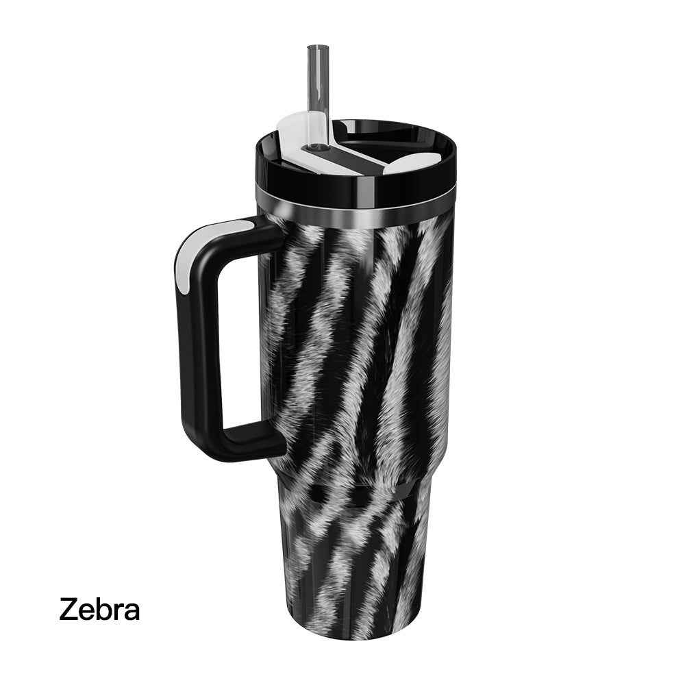 40oz Insulated Mug with Handle and Straw Wild Animals Pattern Stainless Steel Travel Cup Gift for Family Friends Couples