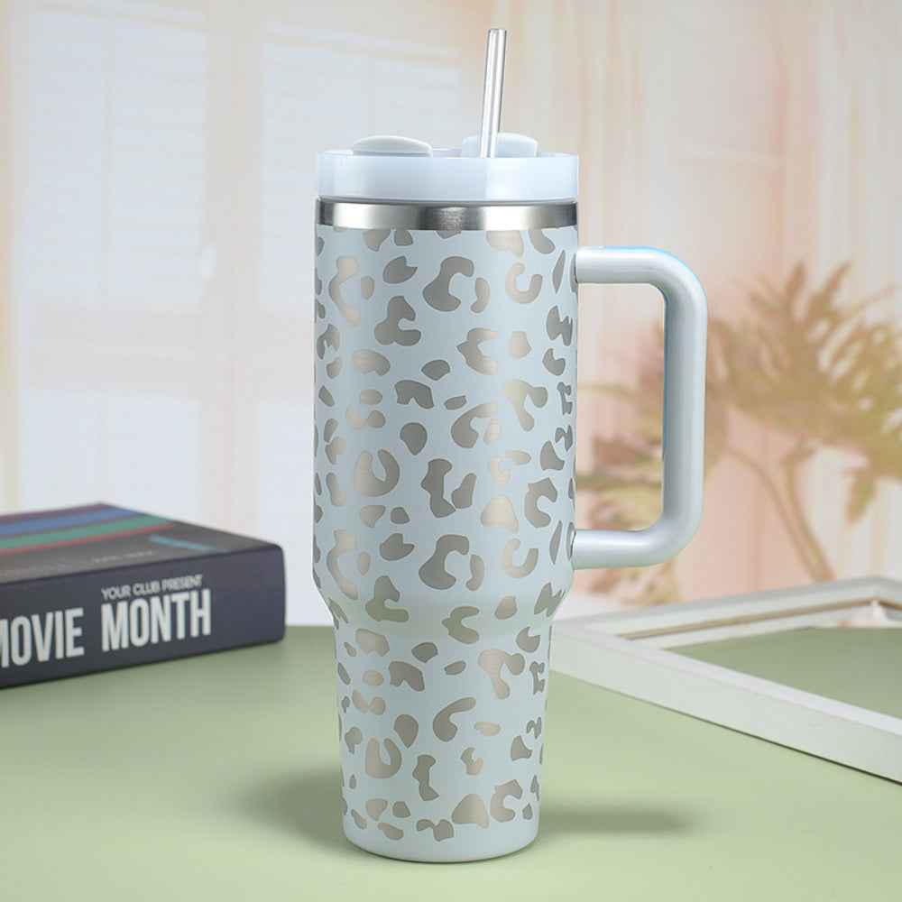 40oz Insulated Mug with Handle and Straw Colorful Leopard Pattern Stainless Steel Travel Cup Gift for Family Friends Couples