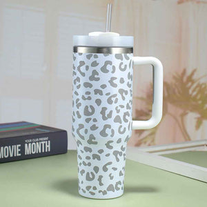 40oz Insulated Mug with Handle and Straw Colorful Leopard Pattern Stainless Steel Travel Cup Gift for Family Friends Couples