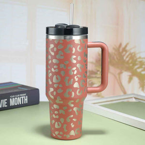 40oz Insulated Mug with Handle and Straw Colorful Leopard Pattern Stainless Steel Travel Cup Gift for Family Friends Couples