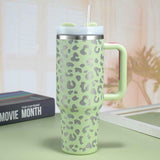 40oz Insulated Mug with Handle and Straw Colorful Leopard Pattern Stainless Steel Travel Cup Gift for Family Friends Couples
