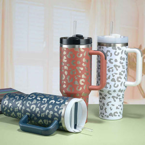 40oz Insulated Mug with Handle and Straw Colorful Leopard Pattern Stainless Steel Travel Cup Gift for Family Friends Couples