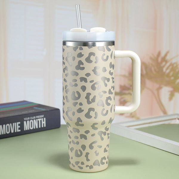 40oz Colourful Leopard Stainless Steel Insulated Mug with Handle & Straw | Personalised Gift