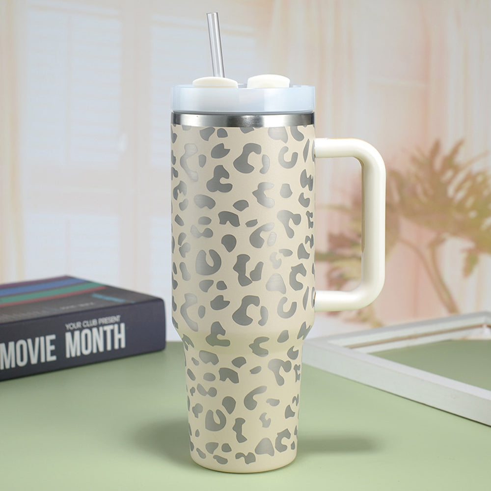40oz Colourful Leopard Stainless Steel Insulated Mug with Handle & Straw | Personalised Gift