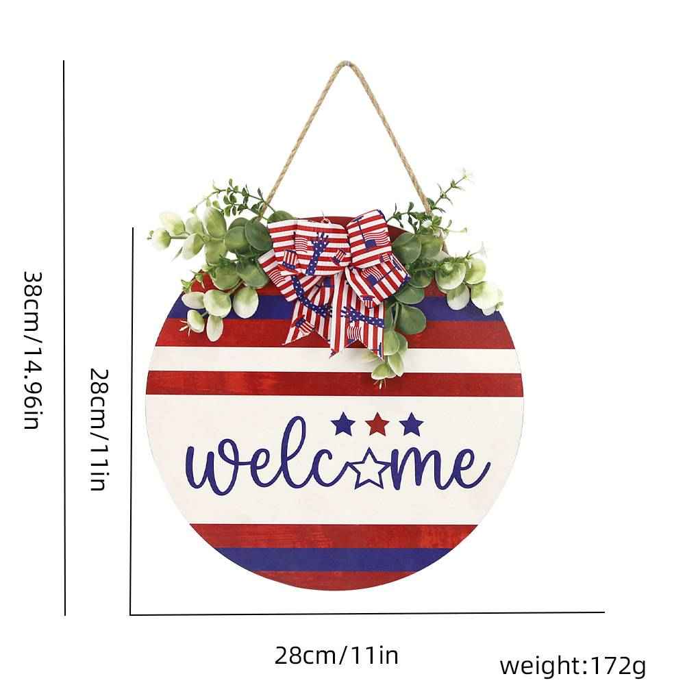 Welcome Door Sign 4th of July Independence Day Decorations Front Door Hanger Gifts