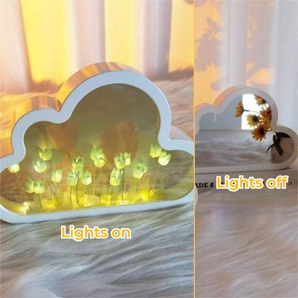 DIY Cloud Tulip Mirror Night Light Simulation Flower Bedroom Sleeping Table Lamp