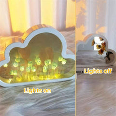 DIY Cloud Tulip Mirror Night Light Simulation Flower Bedroom Sleeping Table Lamp