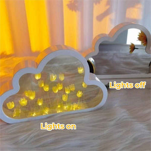 DIY Cloud Tulip Mirror Night Light Simulation Flower Bedroom Sleeping Table Lamp