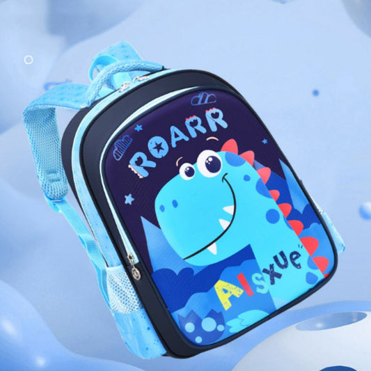 Cute kids school backpack front view – colourful cartoon-pattern nylon bookbag for preschool and kindergarten boys and girls