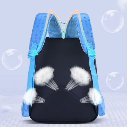 Multiple-angle product shots of cute kids school backpack showing front, side and back views – nylon bookbag for preschool