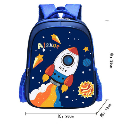 Close-up of colourful cartoon pattern and durable nylon fabric on cute kids school backpack – stylish bookbag for boys and girls