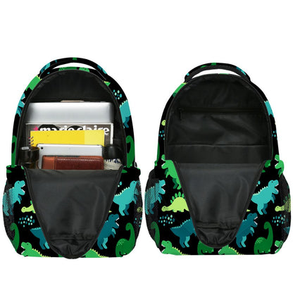 Back view of dinosaur rucksack showing padded back panel and adjustable straps for a comfortable fit — perfect for preschool and kindergarten