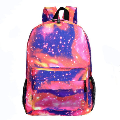 Open interior of starry sky school backpack revealing spacious main compartment for books, snacks and small toys — practical and lightweight student bookbag