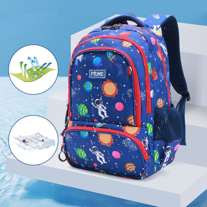 Close-up of rainbow astronaut print on durable polyester – bright, gender-neutral cartoon design