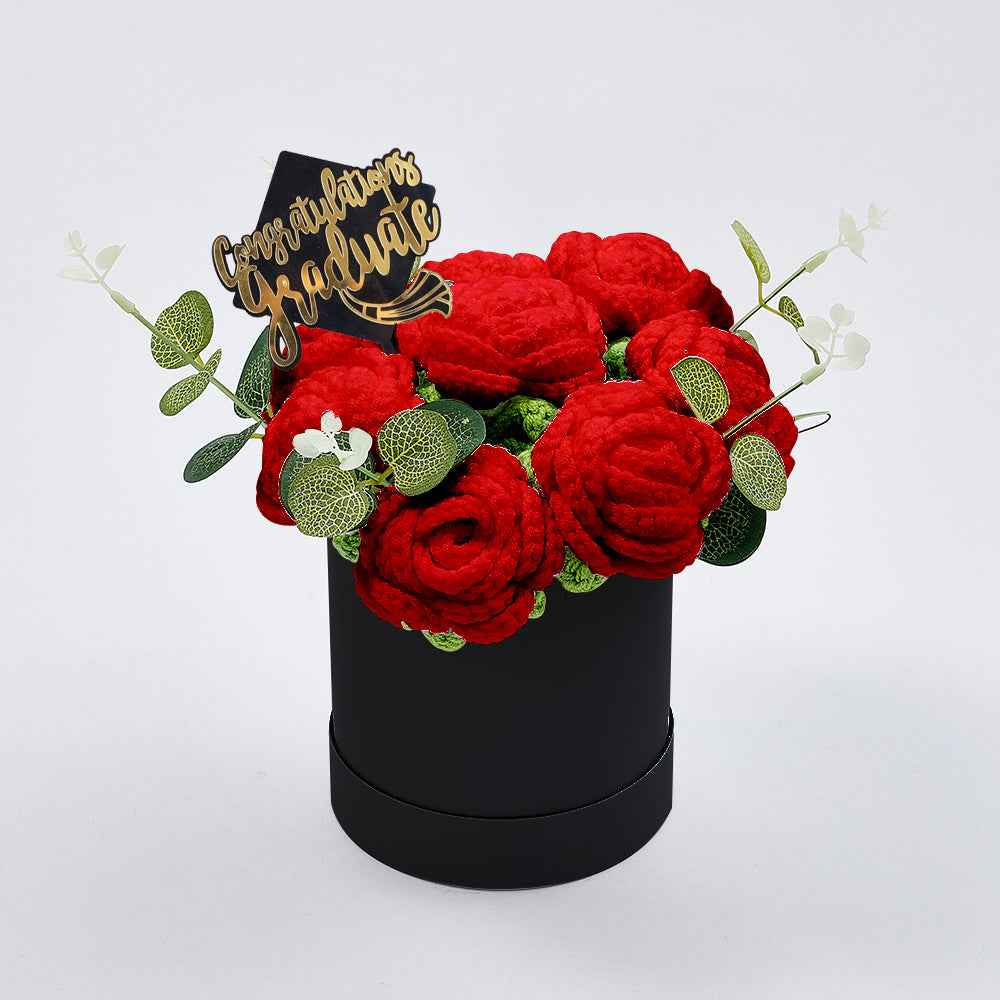Crochet Flowers Bouquet Handmade Knitted Roses Hug Bucket Birthday Graduation Gift Box