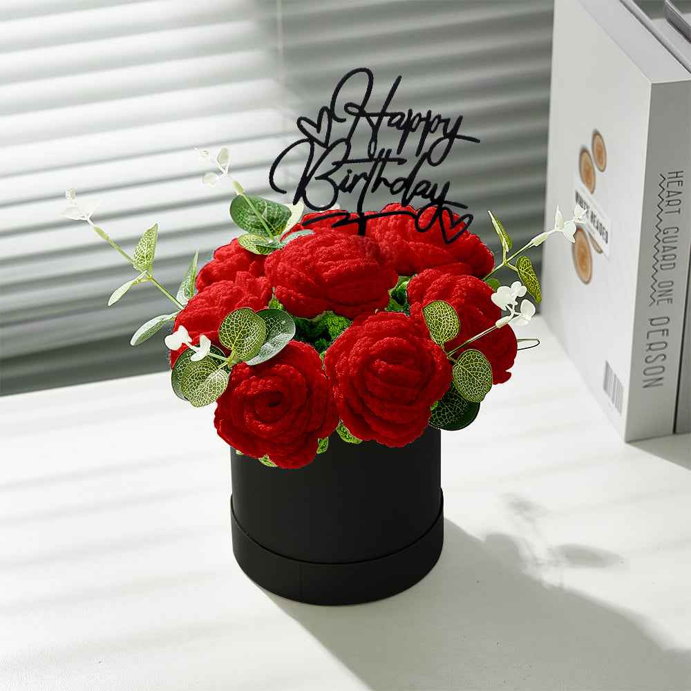 Crochet Flowers Bouquet Handmade Knitted Roses Hug Bucket Birthday Graduation Gift Box