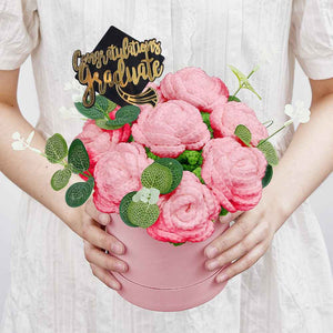 Crochet Flowers Bouquet Handmade Knitted Roses Hug Bucket Birthday Graduation Gift Box