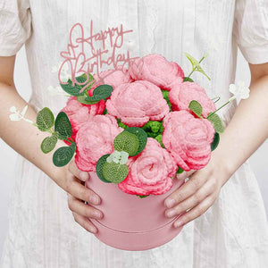 Crochet Flowers Bouquet Handmade Knitted Roses Hug Bucket Birthday Graduation Gift Box